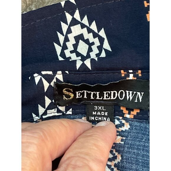 Vintage-Inspired SettleDown 3XL Button-Up Shirt Dress In Geometric Pattern - Picture 2 of 13